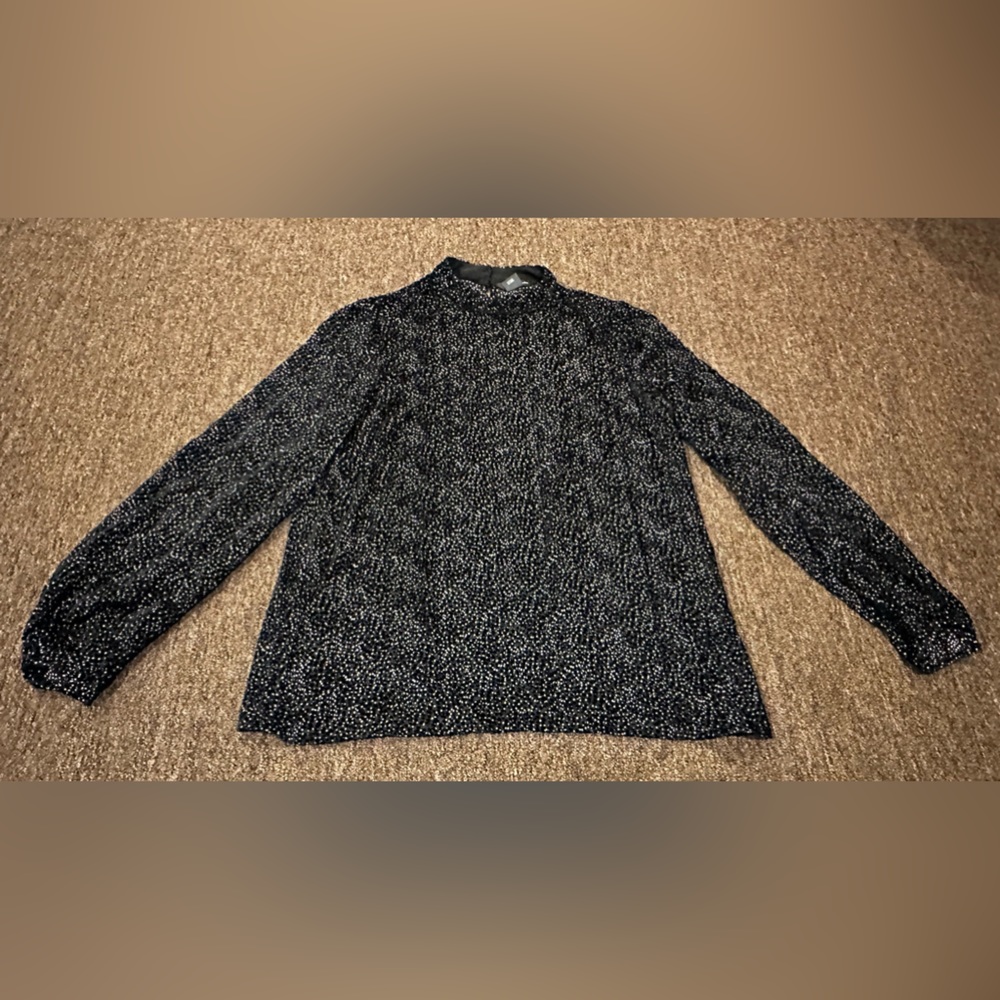 Club Monaco Black Speckled Long-Sleeve Blouse